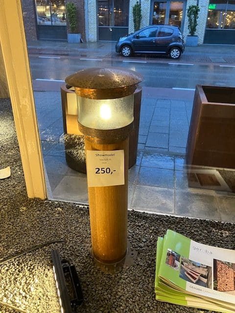 Buitenlamp teak rond tuinextra koper hardhout